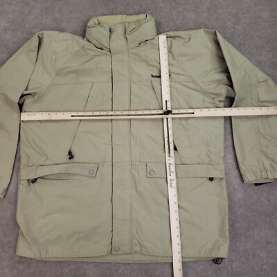 Timberland Full Zip Jacket Mens XL Beige Mock Neck Hidden Hood