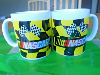 Lot of 2 2003 NASCAR Mug Cup Coffee Racing Registered Stock Car Checkered Flag