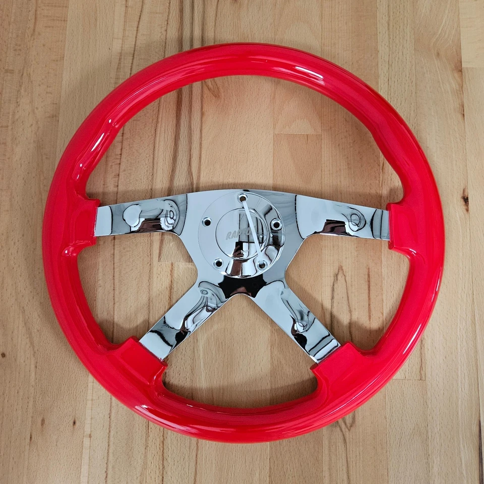 VOLANTE RAPTOR 15" CROMO ROJO MADERA Foto 3 de 4