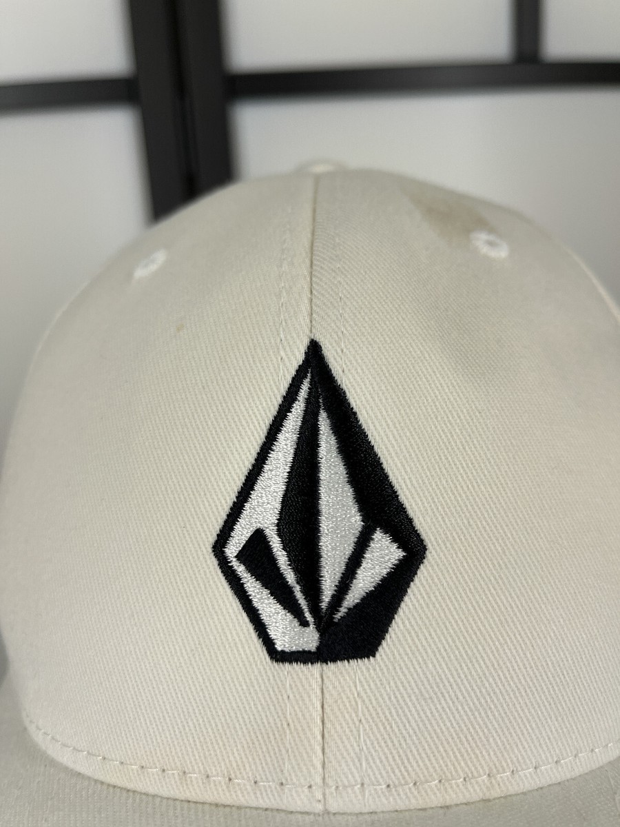 Volcom Hat Cap Fitted Adult Small Medium White Embroidered Cotton