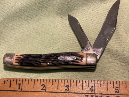 vintage USA Imperial 352 Diamond Edge Pocket Knife Brown Jigged Bone 4" 2-Blades