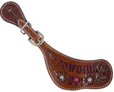 New Showman Medium oil leather 'COWGIRL UP' GLITTER INLAY SPUR STRAPS Horse