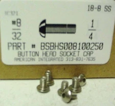 #8-32x1/4 Button Head Hex Socket Cap Screws Stainless Steel (50)