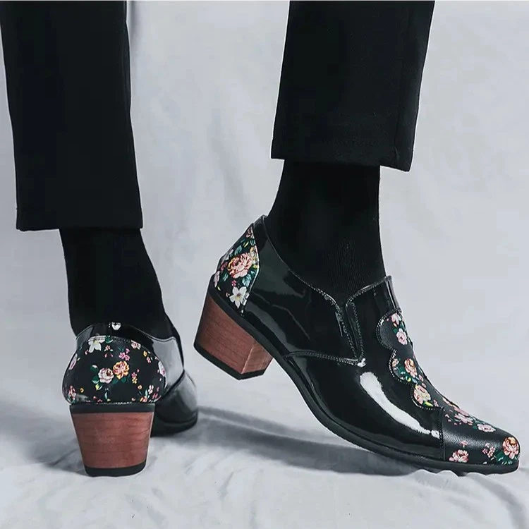 38-46 Punta Para Hombres Estampado Floral Tacón Cubano Noche Fiesta Discoteca Zapatos Nuevos Foto 2 de 4