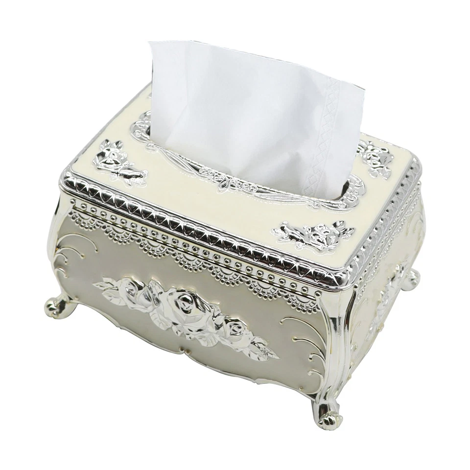 Silver White Luxury European Style Tissue Box Holder New - Image 3 of 4