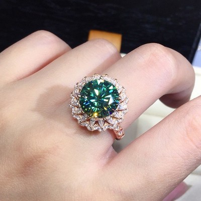 Chic Teal Green Ring Sparkly Cyan Crystal Band Modern Statement Fashion Jewelry