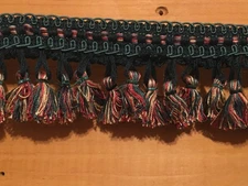 2 3/4" Tassel Fringe Trim BTY Dark&Light Green Maroon Light Gold 14YDS Available