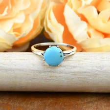 925 Argento Sterling Turchese Anello Artigianale 10MM Rotondo Graffa Set Gemma