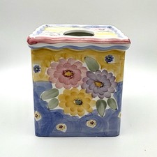 Vintage Croscill Alouette Provence Ceramic Tissue Holder Floral Hand Painted