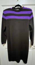 St John By Marie John Santana Knit Dress Wool Blend Black Purple Stripe Wms 6