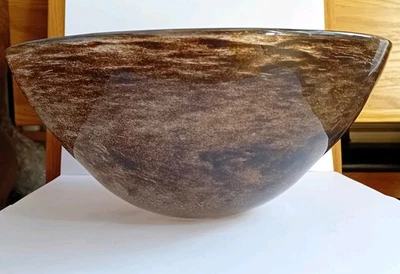 PETER LAYTON Large Hand Blown Art Glass Bowl in Earth Tones. Signed - Image 1 of 4