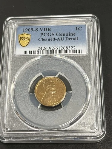 1909-S VDB Lincoln Wheat Cent 1C - PCGS Genuine Cleaned - AU Detail