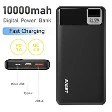 EAGET 10000mAh 22.5W Power Bank with LED PD QC Fast Charger for iPhone Samsung