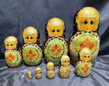 Signed 10 Piece Russian Matryoshka Hand Painted Nesting Doll Set 10.5” 1993