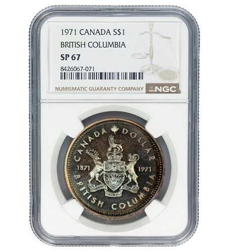 1971 Canadian Silver Dollar $1 British Columbia Centennial NGC SP 67