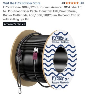 FLYPROFiber-100m/326ft OD-5mm Armored OM4 Fiber LC to LC Outdoor Fiber Cable, In