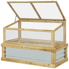 Raised Garden Flower Bed Kit with Mini Greenhouse Wooden Cold Frame Planter