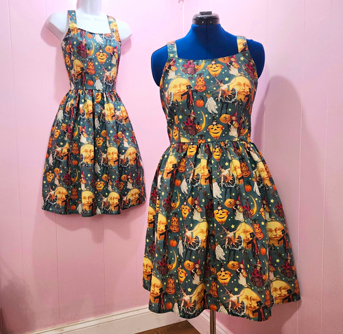Handmade Halloween Dress Pin Up Vintage Print Retro Rockabilly Skater Dress L