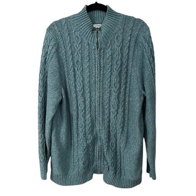 L.L Bean Damen Strick Full Zip Pullover Pulli Blau Türkis Weiß XXL Damen