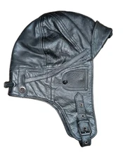 Mil-Tec Black Leather Bomber Pilot Flight Helmet Cap Size L 