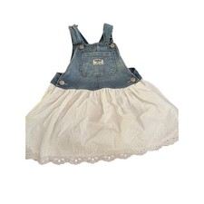 Oshkosh B'gosh Denim Eyelet Jumper Dress Adjustable Straps Blue White Size 3T