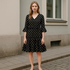 NEW Andree Women's Size Small Ruffled Tiered V-Neck Boho Dress 100% Polyester