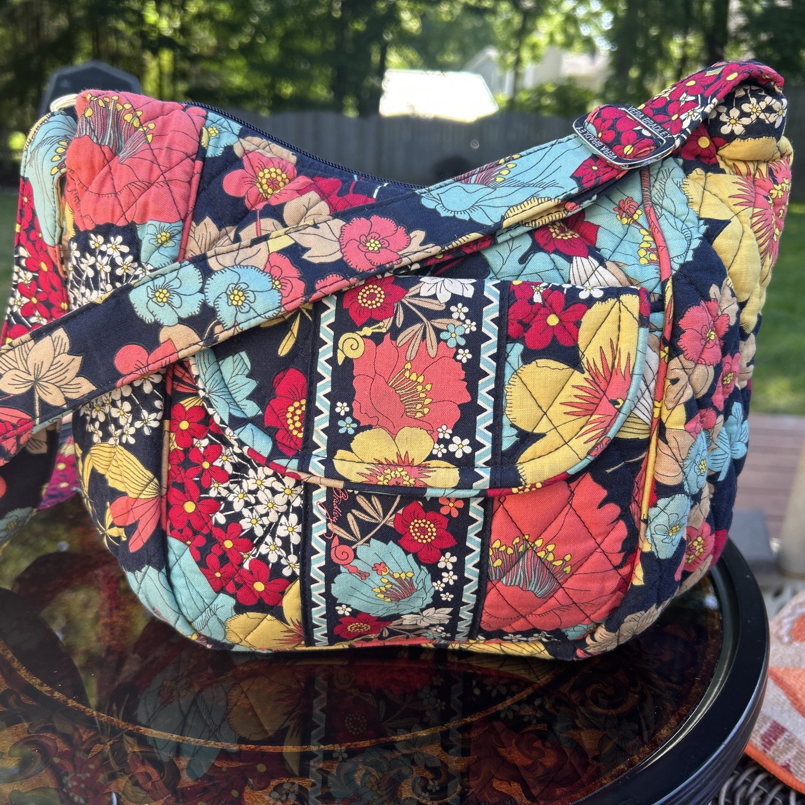Vera Bradley Medium Hobo Crossbody Bag In Happy Snails Multicolor Floral