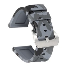Silicone Watch Bands 26mm Soft Watch Band with Silver Buckle, Camo Gray