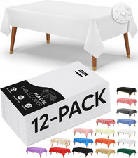 Plastic Table Cloth Disposable 12 Pack - 54X108 Inch White Rectangle Tableclot