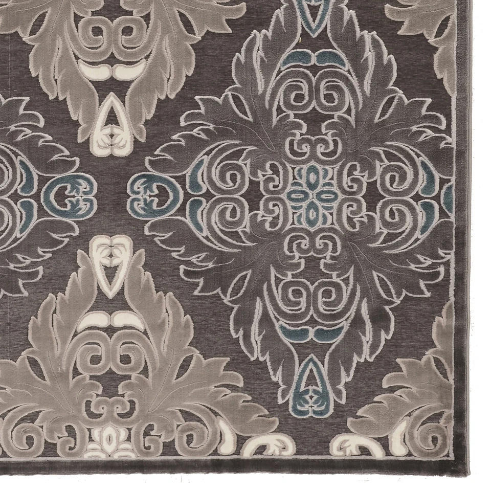 Linon Juncture Medallions Power Loomed Chenille Polyester 5'x8' Rug in Blue - Image 3 of 4