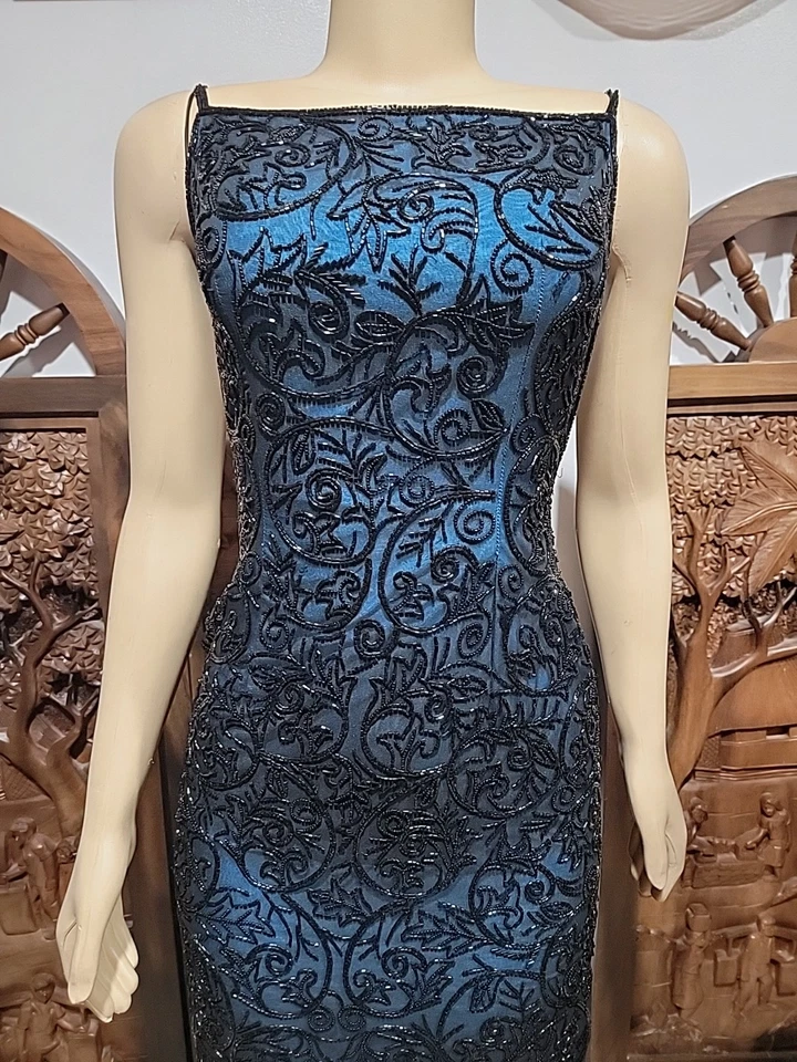 Vestido Artístico Sofisticado Colección Cache 100% Seda Talla S Sin Espalda Cuentas #C3 Foto 2 de 4