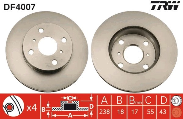 2X Bremsscheibe Trw DF4007 FüR Toyota Starlet Paseo EP80_ EP80R EP91_ EP91R 12V-image