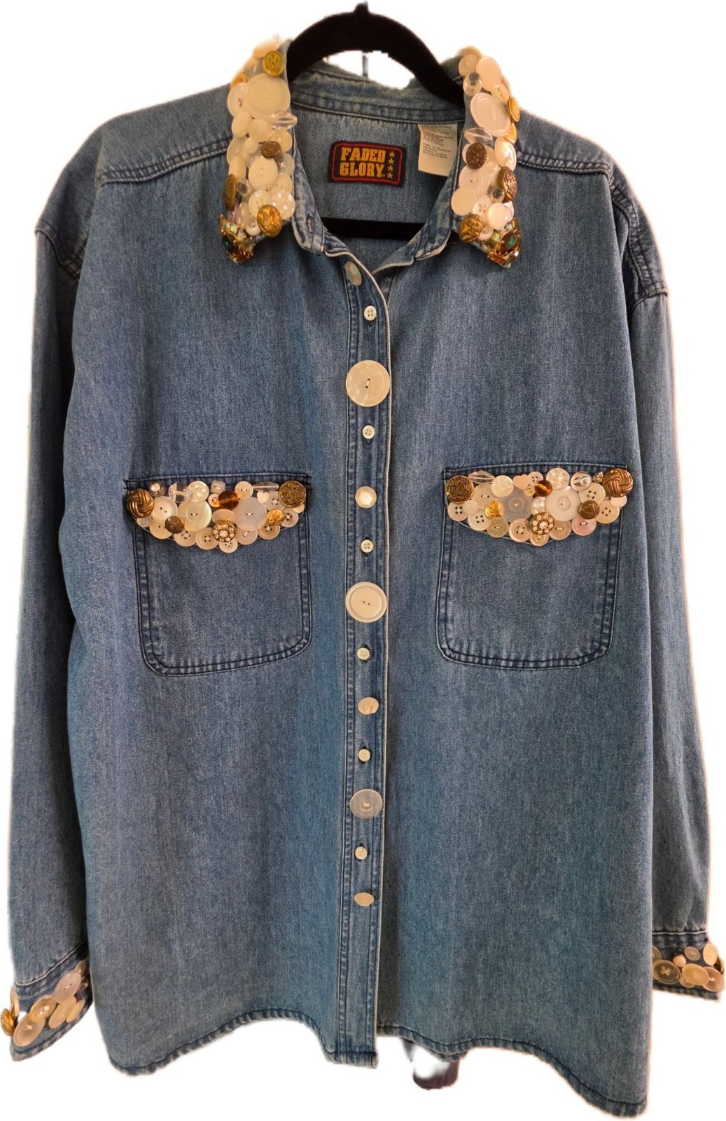ÚNICA Camisa Denim Occidental Bling XL Chica Estrás Vaquera Country Glam Ropa Artística