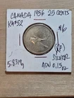 Canada 25-cents coin, 1956. KM# 52, .800 Silver. Caribou, Queen Elizabeth II.