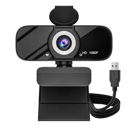 USB HD Webcam with Built-in Microphone and Rotatable Tripod, 1080P Video, Wide