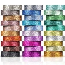 Eaasty 30 Rolls Glitter Washi Tape Colored 66 Yard Rainbow Metallic Tape Deco...