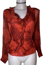 90s Y2k Womens Victorian Red Silk Leopard Ruffle Whimsigoth Vampy Top Sz XL