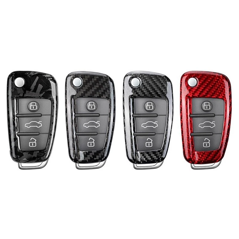 Cubierta de llave de fibra de carbono superior 3K para Audi A1 A3 S3 Q3 Q7 TT Funda con llavero abatible Foto 4 de 4