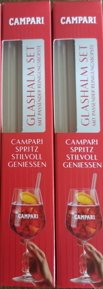 CAMPARI Glashalm Strohhalm aus Glas 2 x 2 Stück inkl. Putzbürste OVP NEU - Bild 1 von 1