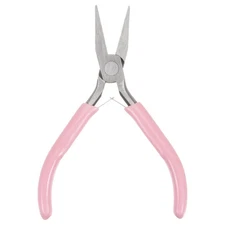 Mini Flat Nose Pliers 4.5" Smooth Jaw Precision Cutters with Pink Handle
