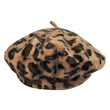 Women French Style Vintage Leopard Print Wool Soft Winter Warm One Size Khaki