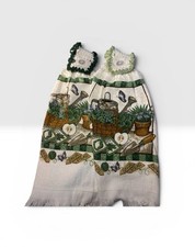 Handmade 2 Crochet Top Kitchen Towels - Hanging Garden Herbs Butterflies