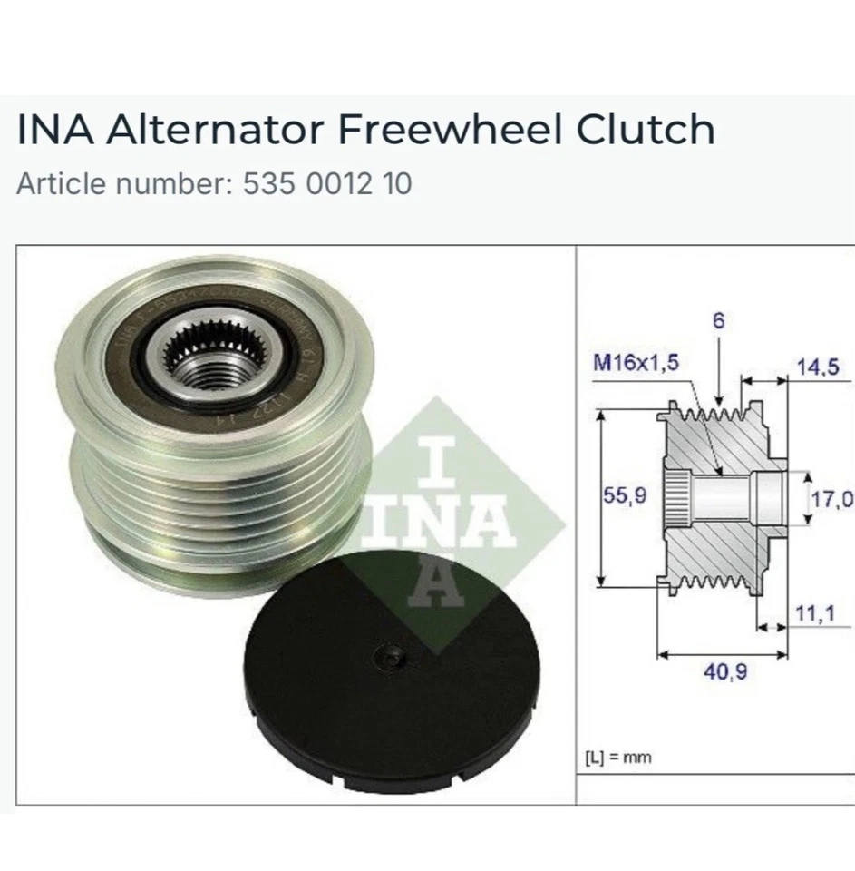 535 0012 10 INA ALTERNATOR FREEWHEEL CLUTCH FOR AUDI BENTLEY CHEVROLET DODGE FOR - Image 3 of 4