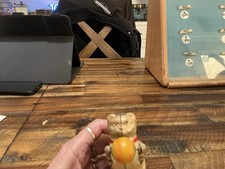 Vintage Tin Wind Up Roll Over Cat Ball Made In U.S. Zone Germany Works Great