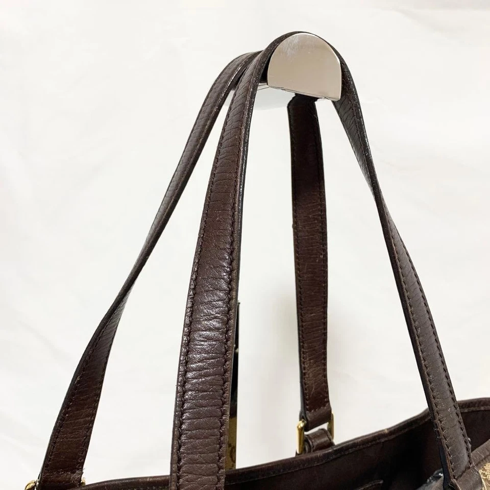 GUCCI GG Sherry Line Tote Bag Canvas Leather Beige Brown Used Authentic - Image 3 of 4