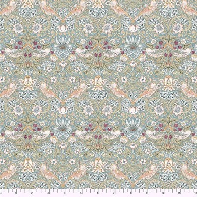 Free Spirit - Original Morris & Co - Mini Strawberry Thief - Aqua, Fabric BTY