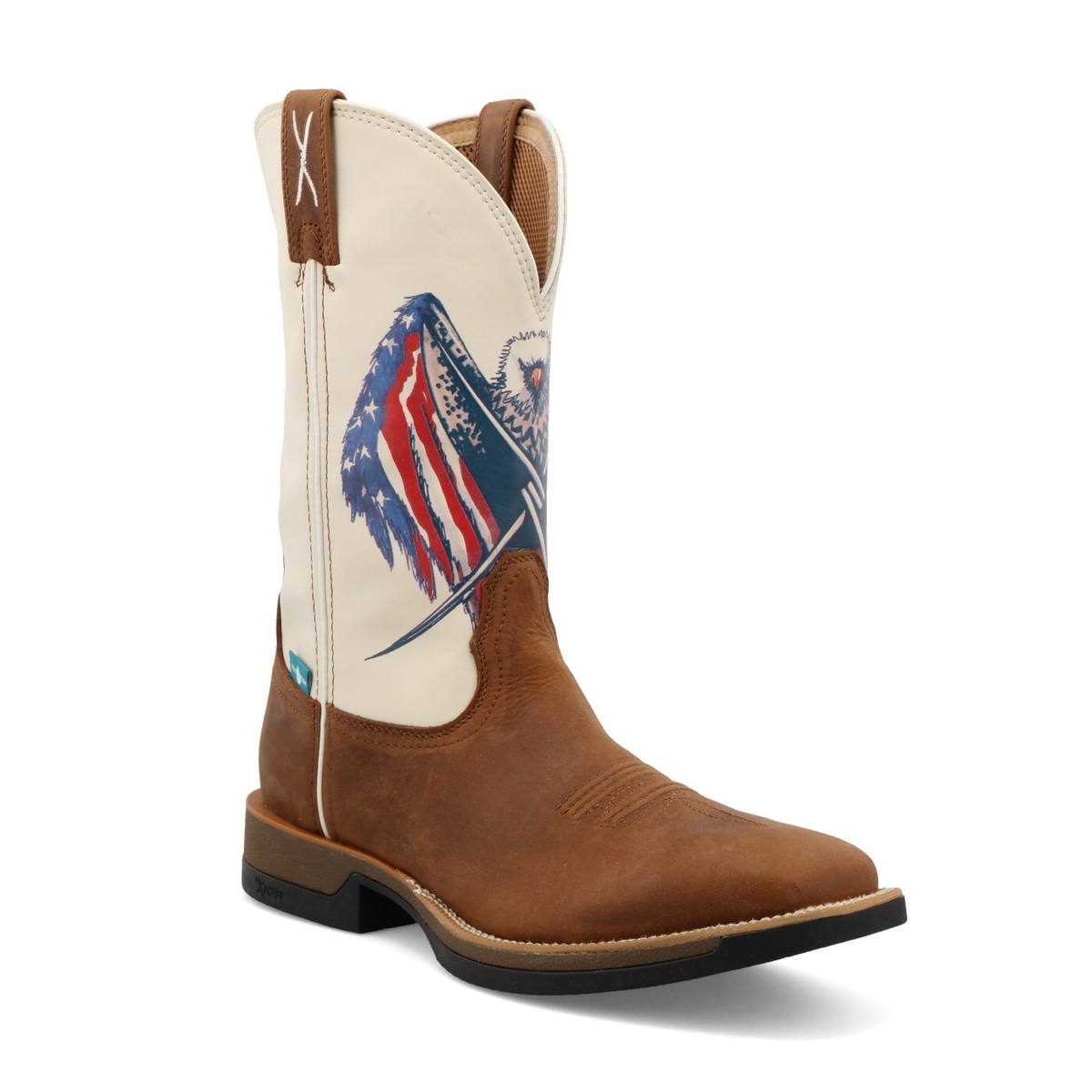 Twisted X Men's Tech X Pecan with Red, White, and Blue Square Toe