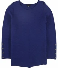 Alfani Plus Blue Sapphire Ribbed Snap Detail Long Sleeve Tunic Sweater Pet/SM 