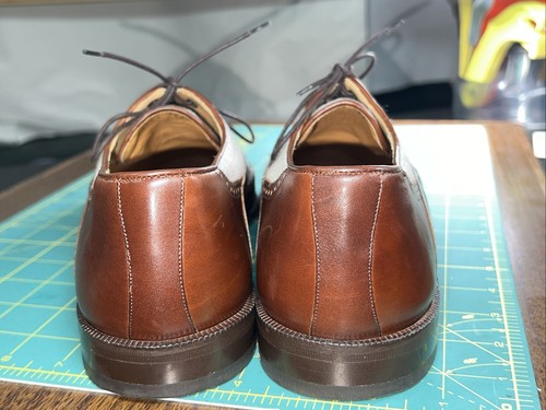 Johnston & Murphy👞Sz 9.5D Men Brown/Cream Lthr/Canvas Two-Tone Wingtip Brogue - Picture 24 of 24