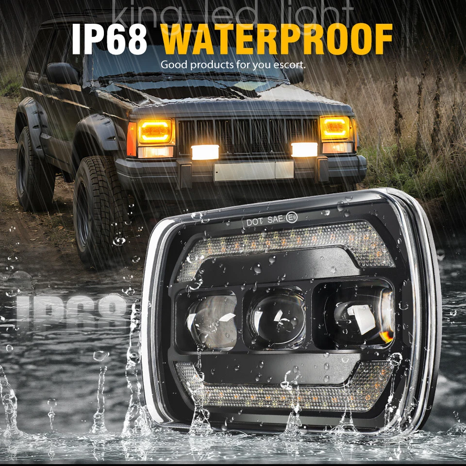 2Set LED Scheinwerfer 5x7" E-geprüft High/Low Amber DRL For Jeep Cherokee XJ YJ - Bild 3 von 4